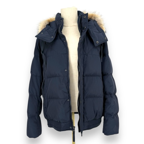 Marc New York Mens Coyote Fur Trim Down Jacket Bomber Winter Coat Navy XL - Picture 2 of 11